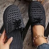 abordables Chaussures sans lacet et mocassins femme-Chaussures mocassins à enfiler tissées pour femmes – chaussures plates respirantes à lacets pour les promenades sur la plage, les travaux de jardinage et les tenues d&#039;été décontractées
