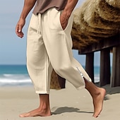 voordelige Vakantie-Voor heren Linnen broek Zomerbroek Strandbroeken Trekkoord Elastische taille Been met rits Effen Comfort Ademend Casual Dagelijks Feestdagen Modieus Klassieke Stijl Zwart Wit