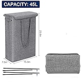 cheap Laundry Bags &amp; Hampers-45L Thin Laundry Basket With Cover Narrow Hand Fine Hand Dirty Laundry Basket Bedroom Kindergarten Whole Basket Storage Bag