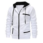 abordables sudaderas basicas hombre-Hombre Sudadera con cremallera Sudaderas con cremallera Negro Blanco Vino Color Camello Gris Oscuro Con Capucha Bloque de color Cerrar Bolsillo Deporte Diario Deportes Poliéster Ropa de calle Fresco
