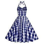 olcso Ruhák-Kockás Retró 1950-es A-Line ruha Swing ruha Flare ruha Ujjatlan Kockás Tarkán szőtt pamutszövet Női Lány Valentin nap Vakáció Zsúr Alkalmi / Napi Felnőttek Ruha Hazatérő ruhák Nyár