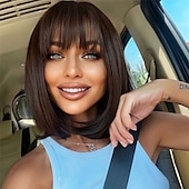 levne Syntetické trendy paruky-blonďatá bobová paruka s ofinou 13 krátkých bobových paruk pro ženy krátká blonďatá paruka s tmavými kořínky tepelně odolná syntetická paruka přírodní hledá pro každodenní párty a cosplay
