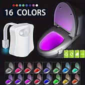 abordables Lumières de toilettes-Veilleuse de toilette pir capteur de mouvement lumières de toilette led lampe de nuit de salle de bain 16/8 couleurs éclairage de cuvette de toilette pour salle de bain salle de bain