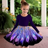 preiswerte 3D Shining Vision Kleid-Mädchen&#039; 3D Graphic Kleid Langarm 3D-Druck Sommer Herbst Urlaub Sport &amp; Natur Täglich Kuschelig Brautkleider schlicht Schön kinderkleidung 3-12 Jahre Casual kleid A Linie Kleid Übers Knie Regular Fit