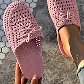 abordables Chaussures sans lacet et mocassins femme-Chaussures mocassins à enfiler tissées pour femmes – chaussures plates respirantes à lacets pour les promenades sur la plage, les travaux de jardinage et les tenues d&#039;été décontractées