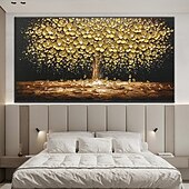 tanie Obrazy z kwiatami/roślinami-100% ręcznie malowane duży nowoczesny obraz olejny na płótnie złote drzewo obrazy do domu salon wystrój hotelu wall art picture walcowane bez ramki!