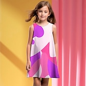 economico Abito 3D Shining Vision-ragazze&#039; 3D Pop art Fantasia geometrica Color Block Vestito Senza maniche Stampa 3D Estate Primavera Da mare Sportivo Giornaliero stile sveglio Informale Dolce Bambino 4-12 anni Abito casual Abito