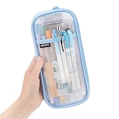 voordelige etuis &amp; houders-Easthill Grid mesh pen etui met rits helder make-up kleur etui make-up tas multifunctionele reisschool tienermeisjes transparante stationaire tas office organizer box voor volwassenen (roze)