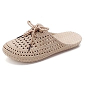 abordables Chaussures sans lacet et mocassins femme-Chaussures mocassins à enfiler tissées pour femmes – chaussures plates respirantes à lacets pour les promenades sur la plage, les travaux de jardinage et les tenues d&#039;été décontractées