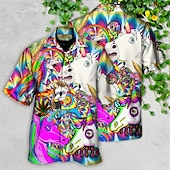 ieftine Păsări și animale-Bărbați Inorog Rechin Tropical Cămașă Cămașă hawaiană Cămașă Aloha Manșon scurt Cămașă Guler cubanez Sport Modă Șic Stradă În aer liber Casual Concediu Alb Mov S M L