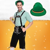 economico pantaloni di pelle-Birra Oktoberfest Costume Lederhosen Camicia Cappello alpino Bavarese Bavarese Tedesco Monaco di Baviera Prati Per uomo Panno in stile tradizionale Blusa Shorts Cappello