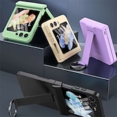 cheap Samsung Cases-Phone Case For Samsung Galaxy Z Flip 7 Z Flip 5 Back Cover Portable with Stand Holder with Screen Protector Solid Color Tempered Glass PC