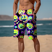 baratos shorts de suor 3d masculino-Homens Estampas Abstratas Rosto sorridente Shorts de moletom Shorts de praia Shorts Terry Cintura Média Casual Roupa Esportiva Diário Feriado Streetwear Com Cordão Cintura elástica Impressão 3D