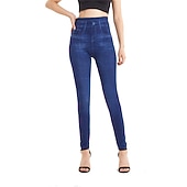  Damen Jeans Hosen Hose Jeggings Gemütliche Leggings Mode Streetwear Volle Länge Hohe Taille Einfach Tasche Elastischer Bund Atmungsaktivität Außenbereich Bequem Mikroelastisch Täglich Urlaub Straße