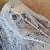 abordables Iluminación de Props de Halloween-Decoraciones de Halloween, calavera con ojos iluminados, esqueleto colgante dentro de una telaraña para decoración de casas embrujadas de Halloween para interiores y exteriores