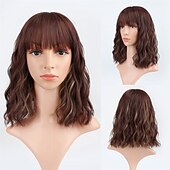 baratos Perucas de festa-Peruca Curta Loiro com Mechas Rosas Perucas com Franja Peruca Bob Cacheada e Ondulada Sintética com Comprimento até os Ombros para Meninas Fantasias de Halloween e Festas de Cosplay
