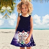 economico Comò in cartone animato 3D-ragazze&#039; 3D Pop art Gatto Farfalla Vestito Senza maniche Stampa 3D Estate Primavera Sportivo Giornaliero Per eventi stile sveglio Informale Dolce Bambino 3-12 anni Abito casual Abito linea A Abito