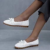 economico Ballerine da donna-mocassini pieghevoli bianchi da donna - scarpe basse traspiranti traforate con fiocco, suola morbida, scarpe comode e casual per lavoro, viaggi e uso quotidiano