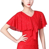 olcso Táncgyakorlás-Latin tánc Társastánc Felső Fodrozott Illesztés Flitter Női Teljesítmény Edzés Rövid ujjú Spandex