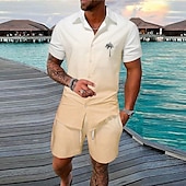 economico Set di camicie stampate da uomo-Per uomo Sfumatura Albero di Cocco Piante Tropicali 2 pezzi Set di camicie Camicia hawaiana estiva Manica Corta Pantaloni corti Collo ripiegato Moda Streetwear Designer All&#039;aperto Streetwear Casuale