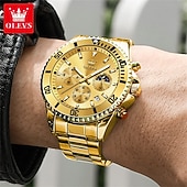 levne Quartz hodinky-OLEVS Muži Křemenný Luxus Velký ciferník Módní Obchodní Zobrazení fáze měsíce Svítící Kalendář VODĚODOLNÝ Slitina Hodinky