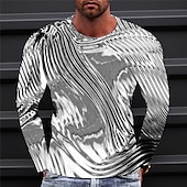 billige 3D T-skjorter-Herre Grafisk 3D Print metallisk skjorte T skjorte Langermet T skjorte 3D-utskrift Crew-hals Skjorte Årgang Mote Designer utendørs Daglig Sport Gul Lilla Grønn Vår &amp; Vinter Klær S M L XL 2XL 3XL