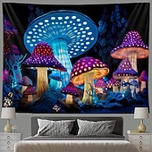 cheap Blacklight Tapestries-Mushroom Fantasy Blacklight Tapestry Glow in the Dark Glow Party UV Reactive Trippy Misty Nature Landscape Hanging Tapestry Wall Art Mural for Living Room Bedroom