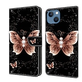 お買い得  iPhone用ケース-電話 ケース 用途 iPhone 16 iPhone15 iPhone 14 13 12 11 Pro Max Plus Mini ウォレットカードケース フリップカバー スタンド付き 磁石バックル カード挿入口 バタフライ フラワー 花 TPU PUレザー