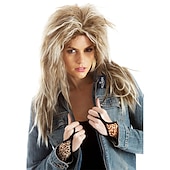 economico Parrucche storiche-Parrucca da diva rock anni &#039;80 Tina Parrucca da rocker anni &#039;80 da donna - Parrucca da rocker anni &#039;80 Tina Parrucca da rocker bionda castana - Parrucca da diva rock Parrucche da carnevale