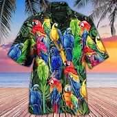 economico Uccelli &amp; Animali-Per uomo Pappagallo Camicia Camicia hawaiana Camicia da campo Manica corta Camicia Collo ripiegabile Hawaiano Originale Informale Esterno Strada Informale Giallo Verde chiaro Rosa Stampa 3D S M L