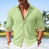 economico Vacanza-Per uomo Camicia camicia di lino Camicia in lino e cotone Camicia estiva Maglietta informale Camicia da spiaggia Color Block Informale Giornaliero Nero Bianco Giallo Rosa Manica lunga Collo