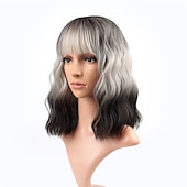 voordelige Feestpruiken-Pastel Golvende Perkament Met Luchtponny Vrouwen Korte Bob Paarse Roze Krullende Schouderlengte Bob Synthetische Dagelijkse Gebruik Kleurrijke Cosplay Perkament voor Meisjes Halloween Perkamenten