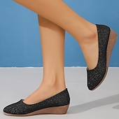 economico Slip-ons e mocassini da donna-ballerine con zeppa glitterate rosa da donna: comode ballerine scintillanti slip-on per uscite casual, feste e uso quotidiano