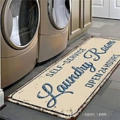 cheap Mats &amp; Rugs-Laundry Bath Mat Non-slip Runner Non Skid Machine Washable Area Rugs Laundry Decor for Kitchen, Bath, Washroom Blue White
