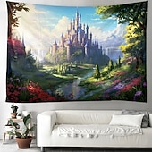 baratos tapeçaria de paisagem-castelo jardim tema pendurado tapeçaria arte da parede grande tapeçaria mural decoração fotografia pano de fundo cobertor cortina casa quarto sala de estar decoração