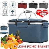 abordables Organizadores para coche-Cesta de picnic con asa plegable aislada para picnic de alta calidad de 24 l