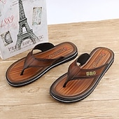 billige Utendørs sandaler-brune flip flop-sandaler for menn – lette sklisikre strandtøfler med polstret såle for sommer, reise og fritidsklær