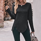 preiswerte Damen Einfache Oberteile-Damen T Shirt Burgunderrotes T-Shirt Glatt Basic Langarm Rundhalsausschnitt Normale Oberteile Täglich Wochenende Schwarz Wein Blau Grün Grau Herbst Winter