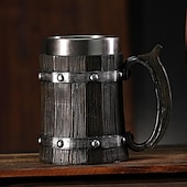 cheap Barware-Beer Mugs, Nordic Viking Rune Beer Glasses Large Oak Beer Mug Coffee Mug with Stainless Steel Wood Resin 3D, Mugs for Men, Father&#039;s Day Gift