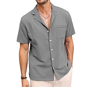 ieftine Business Casual-Bărbați cămașă de in Cămașă de vară Cămașă de plajă Camașă cu nasturi Simplu Vacanță Hawaiian Negru Alb Roz Îmbujorat Albastru piscină Manșon scurt Rever Primavara vara Îmbrăcăminte De Bază