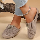 abordables Chaussures sans lacet et mocassins femme-Chaussures mocassins à enfiler tissées pour femmes – chaussures plates respirantes à lacets pour les promenades sur la plage, les travaux de jardinage et les tenues d&#039;été décontractées