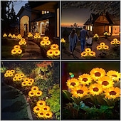 abordables Éclairage au sol-3-en-1 tournesol lumières solaire extérieur led cour parc décoration tournesol sol insertion atmosphère lumière pelouse imitation lampadaire pelouse lampe