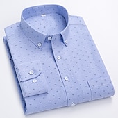 cheap Men&#039;s Oxford Shirts-Men&#039;s Dress Shirt Striped Shirt Button Down Shirt Non Iron Shirt Oxford Shirt Plaid / Striped / Chevron / Round Wedding Office &amp; Career Light Blue White Dark Navy Navy Blue Long Sleeve Shirt Collar