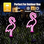 baratos Luzes e lanternas de caminho-Lâmpada de gramado de flamingo neon led solar à prova d&#039;água, luz de estaca de jardim elegante para decoração de caminho externo, pátio e quintal