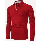 olcso Férfi klasszikus póló-Férfi Button Up Polos POLO trikó Hétköznapi Sport Hajtóka Hosszú ujj Divat Alap Sima Kollázs Gomb Nyár Normál Fekete Piros Sötétkék Button Up Polos