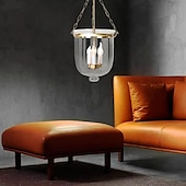 economico Luci a sospensione-lampade a sospensione retro oro rame nero 3 luci appese luce stile industriale paralume in vetro trasparente lampadario illuminazione a soffitto per soggiorno studio apparecchio di illuminazione per
