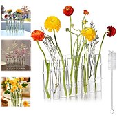 お買い得  花瓶＆バスケット-ヒンジ付き花瓶、折りたたみ式花瓶セット、ヒンジ付きデザインの折りたたみ式花瓶、形状変更可能な DIY クリスタルガラス試験管、6/8 試験管と S 字フック付き