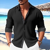 economico Vacanza-Per uomo Camicia Camicia estiva Maglietta informale Camicia da spiaggia Camicia con bottoni A pois Da mare Informale Nero Bianco Blu Cachi Manica lunga Collo ripiegabile Primavera estate Abbigliamento