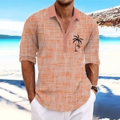 billiga Tropiska växter-Herr Kokosnötsträd Tropiska växter Skjorta Hawaii skjorta Aloha skjorta Långärmad Skjorta Hög krage Mode Streetwear Designer Utomhus Gata Ledigt Rodnande Rosa Blå Grön S M L