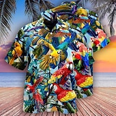 economico Uccelli &amp; Animali-Per uomo Pappagallo Camicia Camicia hawaiana Camicia da campo Manica corta Camicia Collo ripiegabile Hawaiano Originale Informale Esterno Strada Informale Giallo Verde chiaro Rosa Stampa 3D S M L